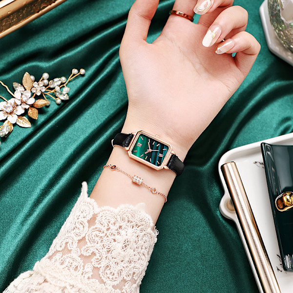 Ur Lille Elegant Vintage Enkel Stil Rektangel Rustfrit Stål Fashionabelt Armbåndsur Til Kvinder Grøn