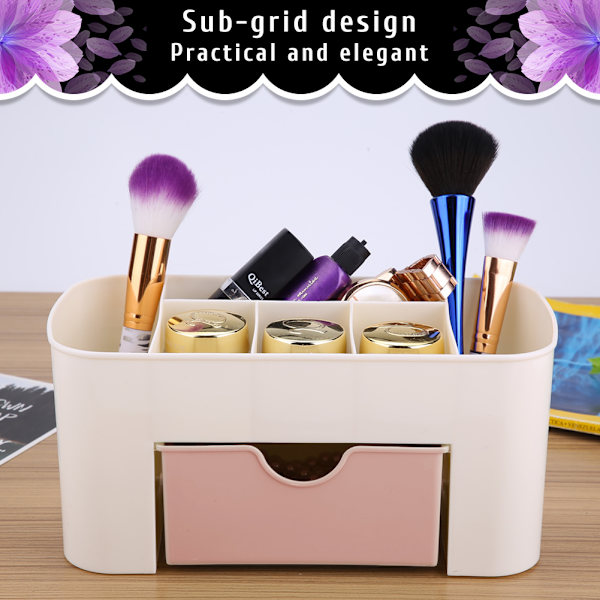 Multifunktionel Skrivebords-Desktop Organizer Skuffe Brevpapirholder Makeup Opbevaringsboks Hjem Rosa