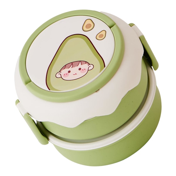 Stable matboks Søt tegneserie frukt stil dobbelt lag håndtak Design Student Bento Box for kontor Skole Hjem Avocado