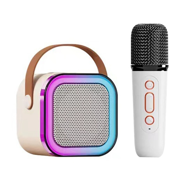Mini Karaoke Maskin Karaoke Høyttaler med Trådløs Mikrofon Lyseffekter Bærbar Karaokesystem med Batteri for Hjemmefest Hvit med 1 Mikrofon