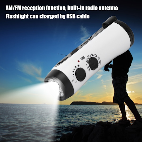 Plast Utomhus Handvev Multifunktions ficklampa Radio Emergency LED Torch Mobiltelefon ChargingWhite