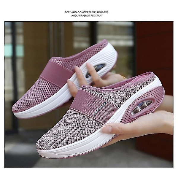 Luftpude Ortopædiske Diabetes Slip-on Vandresko Mesh Flatform Kile Sandaler Pink