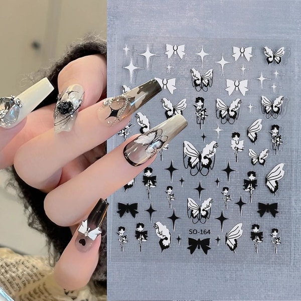 Black Rose Butterfly Star Bow Nail Sticker