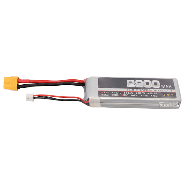 7,4V 2S 2200mAh 35C LiPo-akku RC-lentokoneille, korkean suorituskyvyn litiumakku XH-tasapainotusliittimellä XT60-liittimen vaihtoon