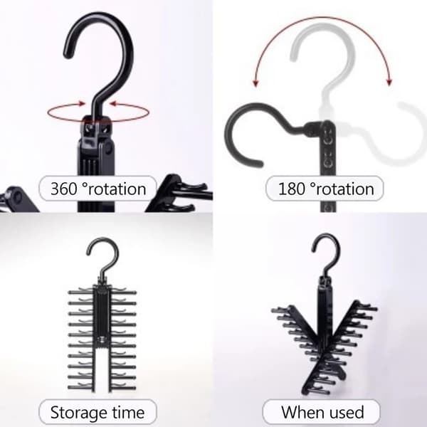 Tie rack with 20 rows, multi-functional with non-slip clips, 360-degree rotation tie rack