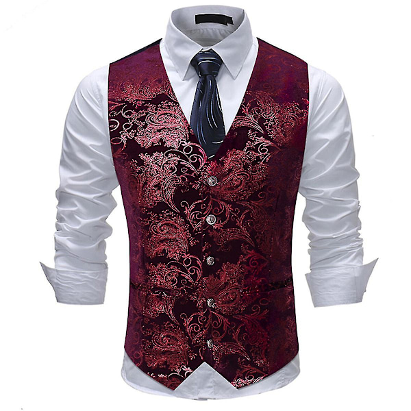Herr Business Casual Tryckt V-ringad Kostymväst - Guld/Silver (6 Färger, Storlek M)