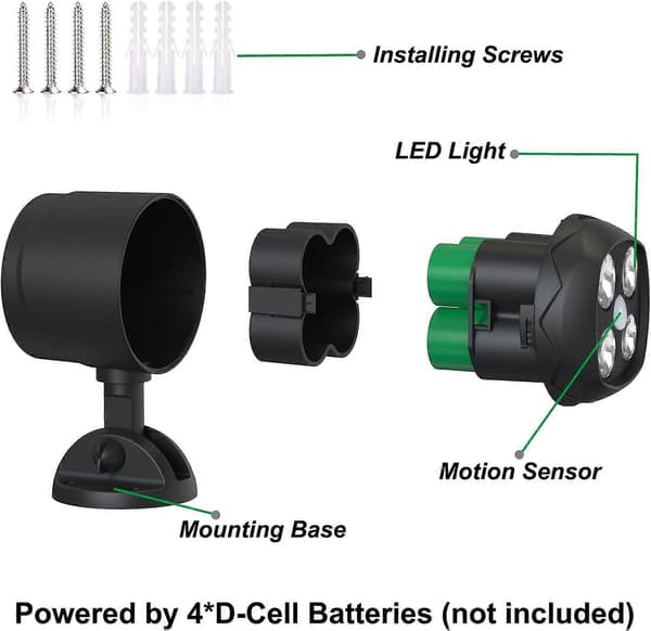 Rörelsesensor utomhusbelysning, batteridriven utomhusbelysning, 600 lm rörelsedetektorlampor