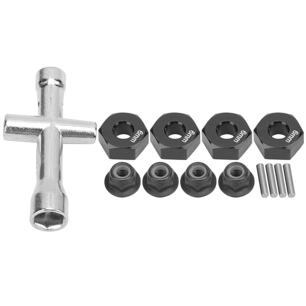 12 mm Hex-navan sovitin 6 mm paksu M4-laippalukkomutterit Ristiavainsarja 1/10 RC-autolle, musta