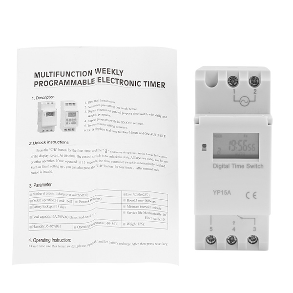 16A Digital LCD Strømtimer Programmerbar Relébryter (DC12V)