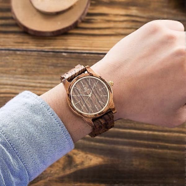 UWOOD UW1007 Träklocka Rund Digital Urtavla Quartzklocka Walnut