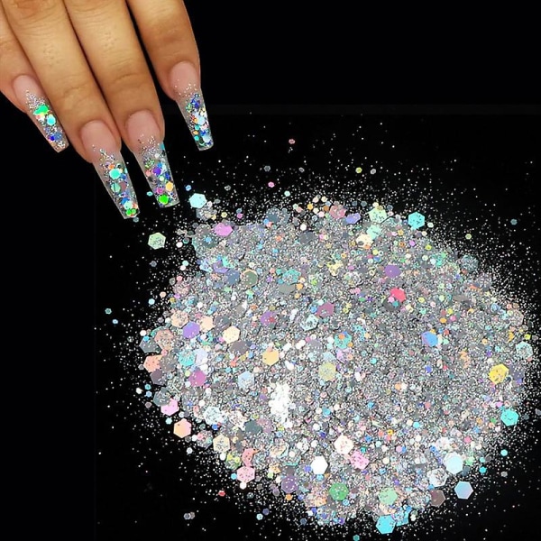 Laser Nail Glitter Pailletter i blandet størrelse
