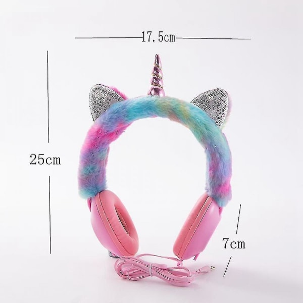 Unicorn tegneserie-hovedbånd Over-Ear Plys-hovedtelefoner - farverige og sjove White1 25*7*17.5cm