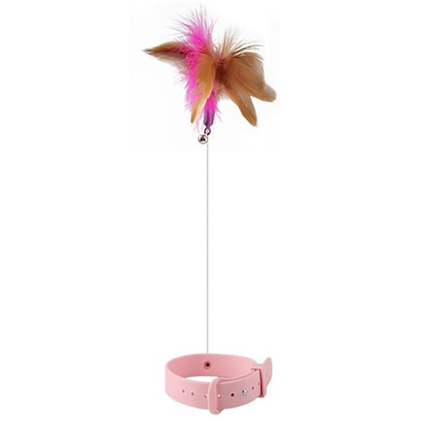 Cat Feather Collar Leksaker Justerbar Flexibel Rolig Interaktiv Cat Feather Wand Halsband med klocka för katt inomhuslek Rosa
