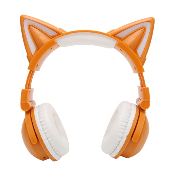 Cat Ear Bluetooth Headset Stereo Cute High Sensitivity Built-in Microphone Adjustable LED Kids Headset with 3.5mm Cable Yellow