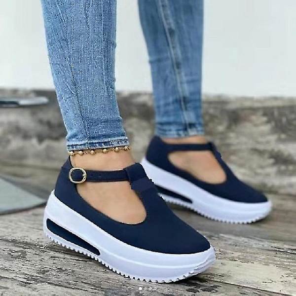 Vintage Blå Hule Platform Slip-On Vandresko til Kvinder