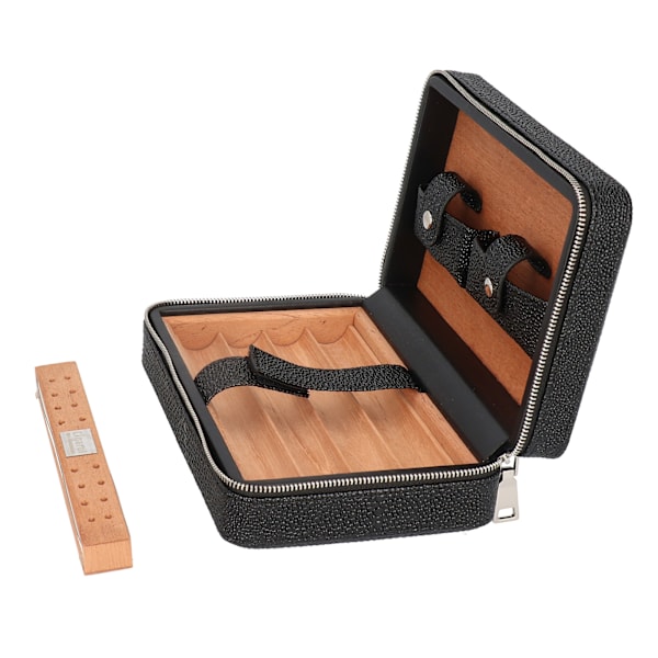 Utomhusresor Bärbar Cedar Wood Cigarr Box Case Container med luftfuktare för 4 cigarrer Black Pearl Fiskskinnsmönster