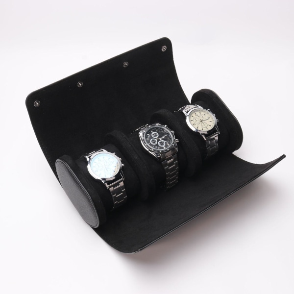 3 spor Klokkeboks Retro Pu Leather Watch Roll Travel Case Klokke Organizer Holder Smykker Oppbevaringsboks For Klokketilbehør black