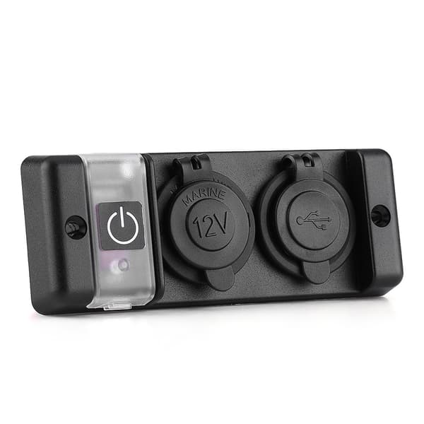12V Waterproof Cigarette Lighter Dual USB Power Socket Switch Panel for Car RV Marine Boat