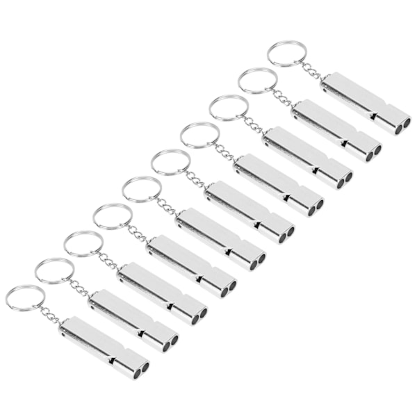 10 st aluminiumlegering nödöverlevnadsvisseldubbelrör högfrekvent överlevnadsvisslinga med nyckelring Silver