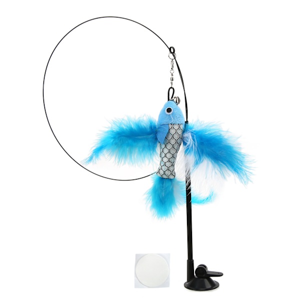 Funny Cat Feather Stick Interactive Handheld Cat Feather Wand med sugkopp för katter Blå flygfisk
