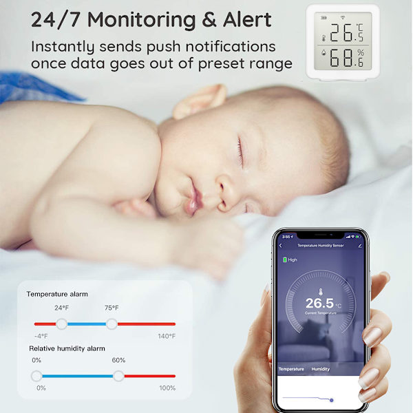 Smart WiFi Fuktighetssensor Hygrometer Utomhus inomhustermometer Digital LCD-skärm Temperaturfuktighetsmätare