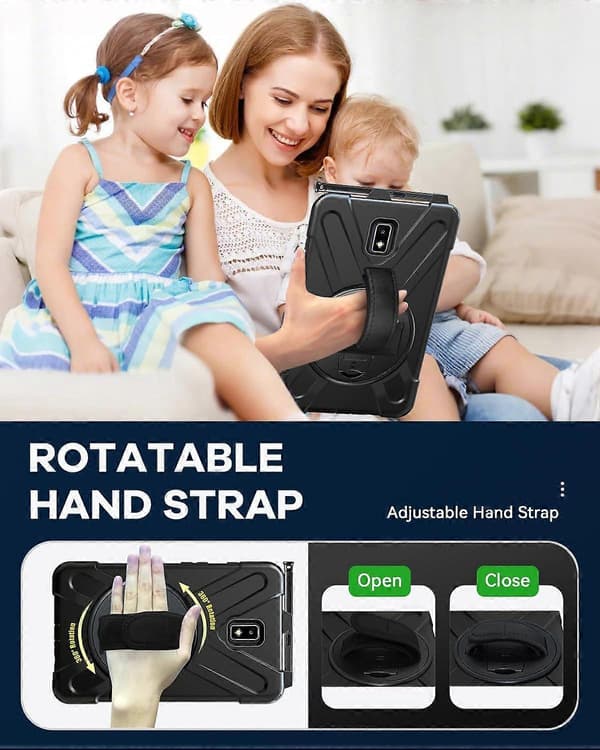 Cover til Samsung Galaxy Tab Active 2 8,0 tommer 2017 Kompatibel med børn, robust cover med stativ, sort