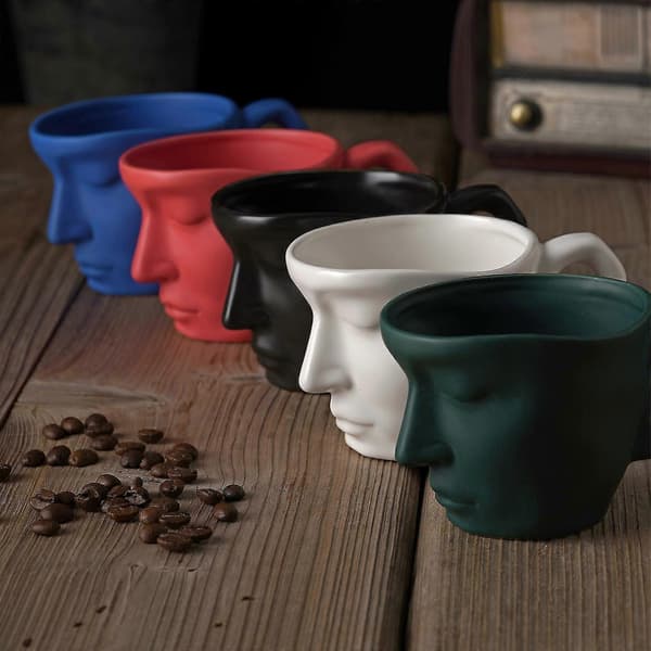 3D mänskligt ansikte kyssande mugg abstrakt konst juice vattenkopp espressomuggar nyhet White