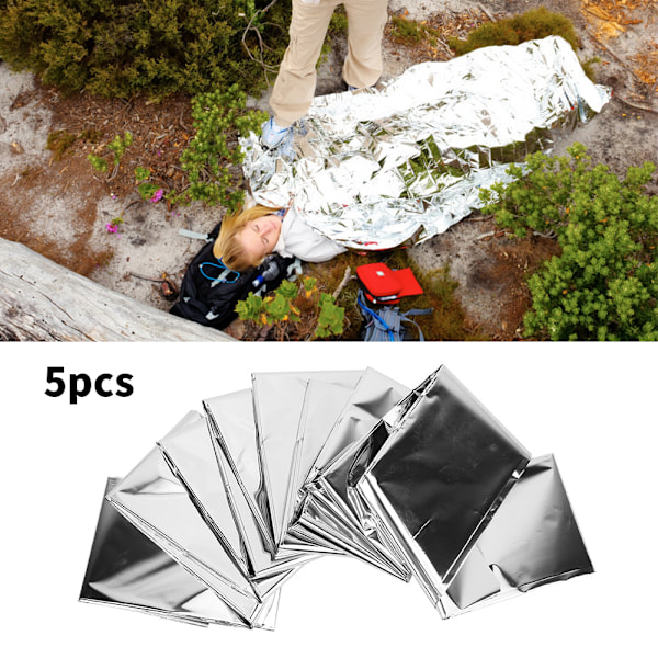 5 st. Vattentäta Nödsituationstäcken för Överlevnad, Reflekterande, Camping, Vandring, Jordbävningsräddning, Första Hjälpen, Silver