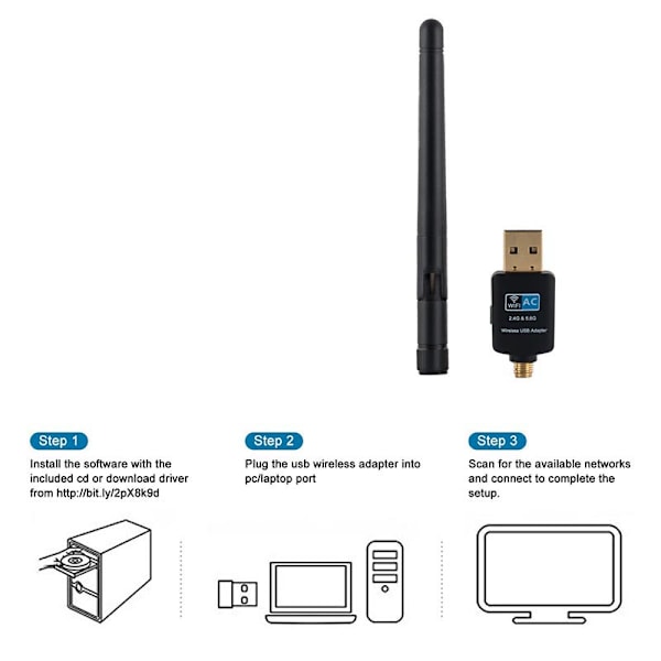 Kaksoisbändinen langaton verkkokortti 360° kääntyvä Mini USB WiFi-tikku