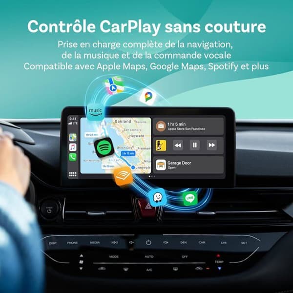 Langaton CarPlay-sovitin - OTTOCAST - U2Air Pro - Bluetooth 5.0 - Yhteensopiva iOS 11+:n kanssa - Helppo asennus