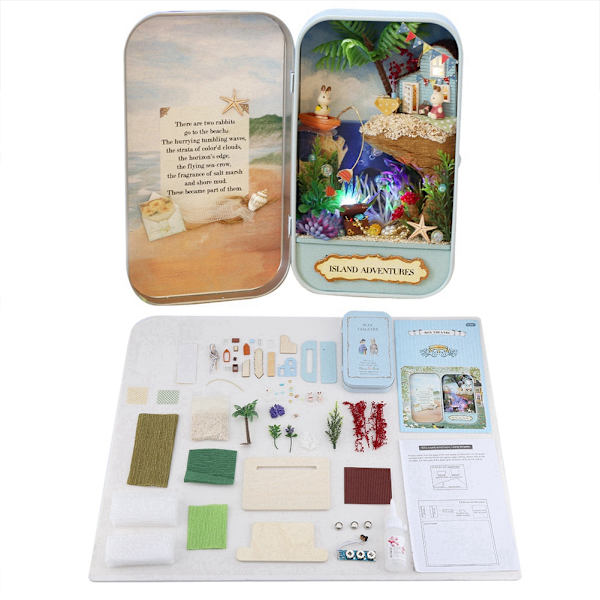Tee-se-itse-miniatyyri-nukkekoti luonnon teemalla, saari, LED-valoilla (ö)