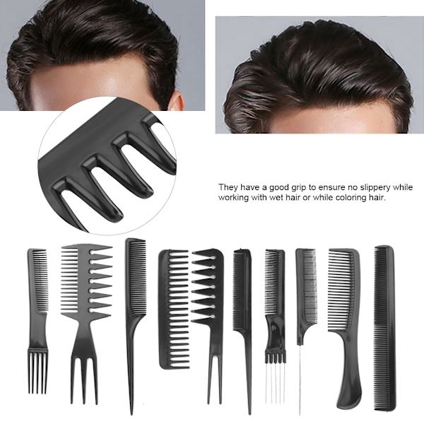 10 st/set Professionella hårstylingkammar Salong Barber kammar för olika funktioner