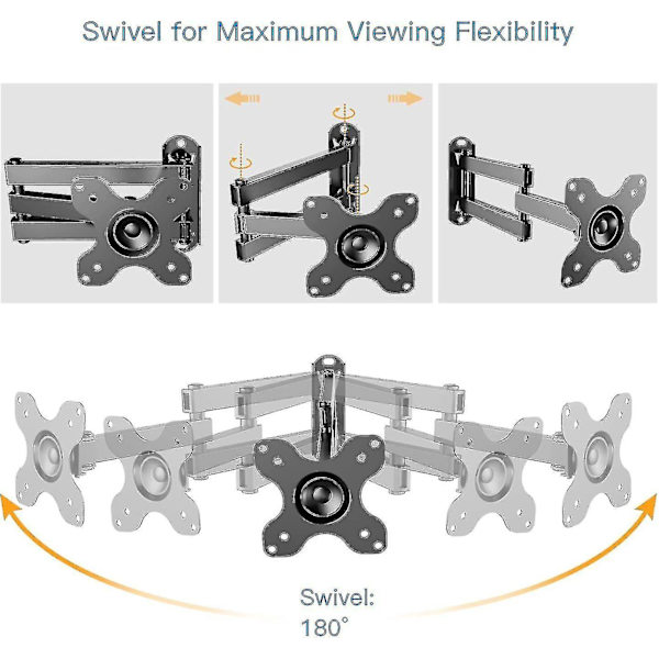 TV-seinäkiinnike 13-30 tuuman litteille/kaareville televisioille, kääntyy, kallistuu ja ulottuu - kantaa jopa 10 kg - VESA 100x100mm/75x75mm