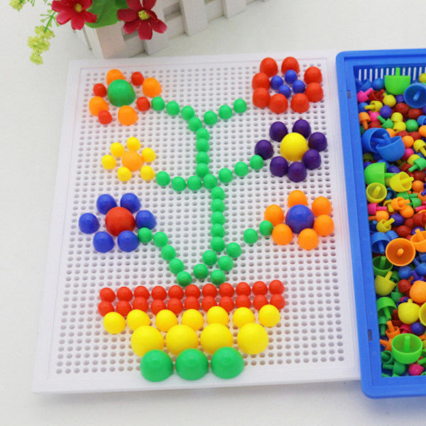 296 st färgglada svampnaglar Pegboard Pussel Set 3D Mosaik Jigsaw Game Byggstenar DIY Leksaker Kit för barn