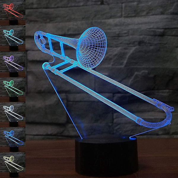 Trombon 3D LED-skrivbordslampa - 7-färgs touch-switch - USB-driven