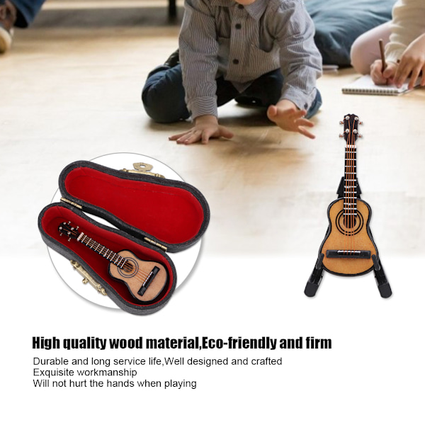 1：12 Mini träinstrumentgitarr med läderlåda modellsimuleringstillbehör för dockhus