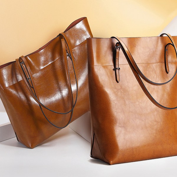 Snygg Jordgul Vaxad Läder Tote Bag för Kvinnor 30x15x36cm Hållbar Design Vertical style earthy yellow About 30*15*36cm