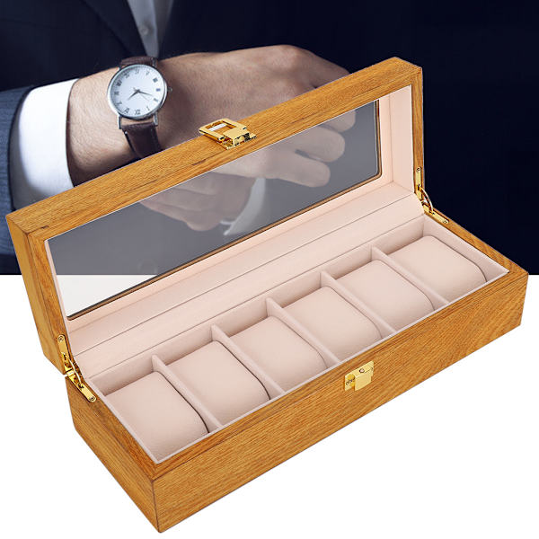 Trä 6 Grid Watch Display Box Transparent Window Watch Storage Box Case