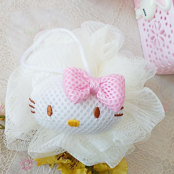 Badboll Söt Cartoon Shower Puff Loofah Body Scrubber PE Verktyg för rengöring Bad Vit Katt