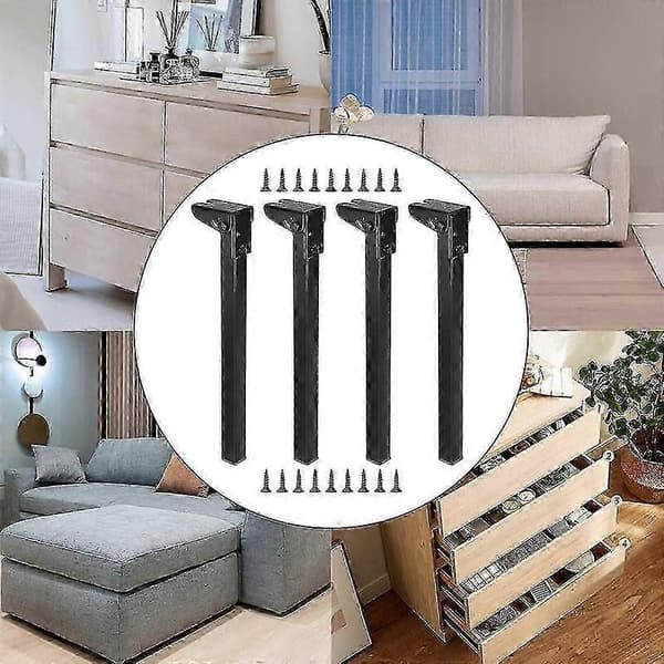 Møbelben robuste justerbare sett med 4 sammenleggbare Black Height 60cm