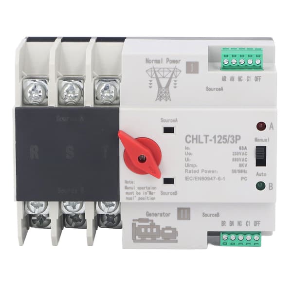 3P Dual Power Automatic Transfer Switch Uninterrupted Flame Retardant Electrical Selector Switch AC to AC 230V 63A