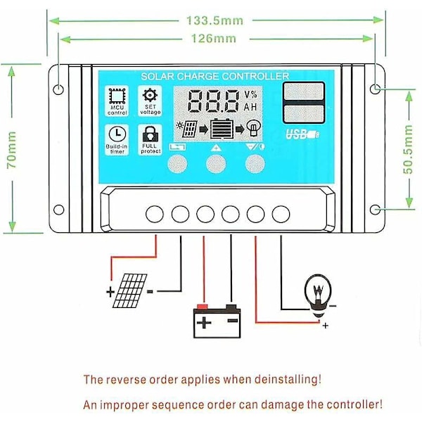 Solpanelregulator med to USB-porte og strømsikring