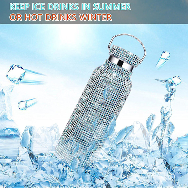 Ruusukullan timanttibling-kivillä koristeltu ruostumattomasta teräksestä valmistettu termospullo 500 ml