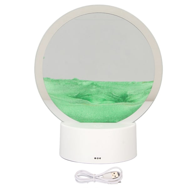 Rörlig Sandkonst Rund Ram 3D Transparent Glas Batteri USB-driven Belysning Dynamisk Sandbild för Familjekontor Café Grön