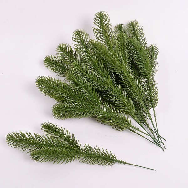 30 stk kunstige fyrregrene grønne blade nål, krans grønne planter fyrrenåle til hjemmehave juledekoration gør-det-selv håndværkskrans