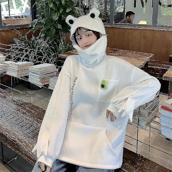Vintervarm Grøn Frø Fleece Hoodie Oversized Sweatshirt