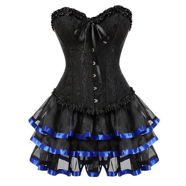 Plus Size Dam Sexig Burlesque Korsett Klänning Set XS - Overbust Korsett med Minikjol Tutu