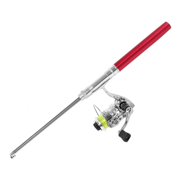 Bärbar Mini Pen Shape Fiskespö Stångficka Infällbart fiskespö med rulle Hjul Röd
