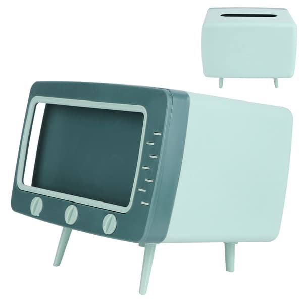 Retro Tissue Box Dispenser Desktop Storage Holds TV Shape with Mobile Phone Holder