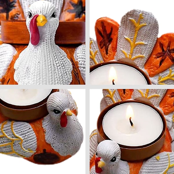 Thanksgiving Kalkon Bordsdekoration Tealight Ljusstake - Hartsmaterial (8x7x6.5cm)